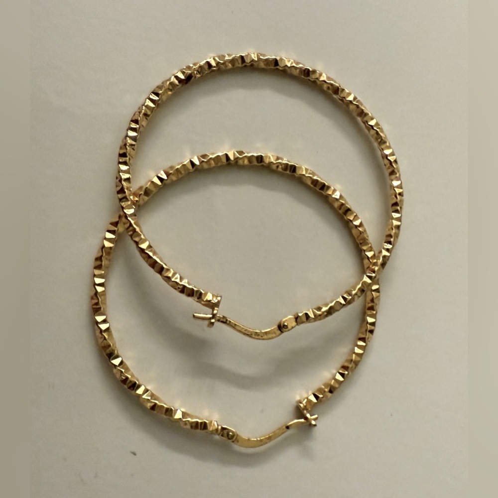 Gold Plated Silver Hoop Earrings. 1.5” diameter. - Picture 3 of 4